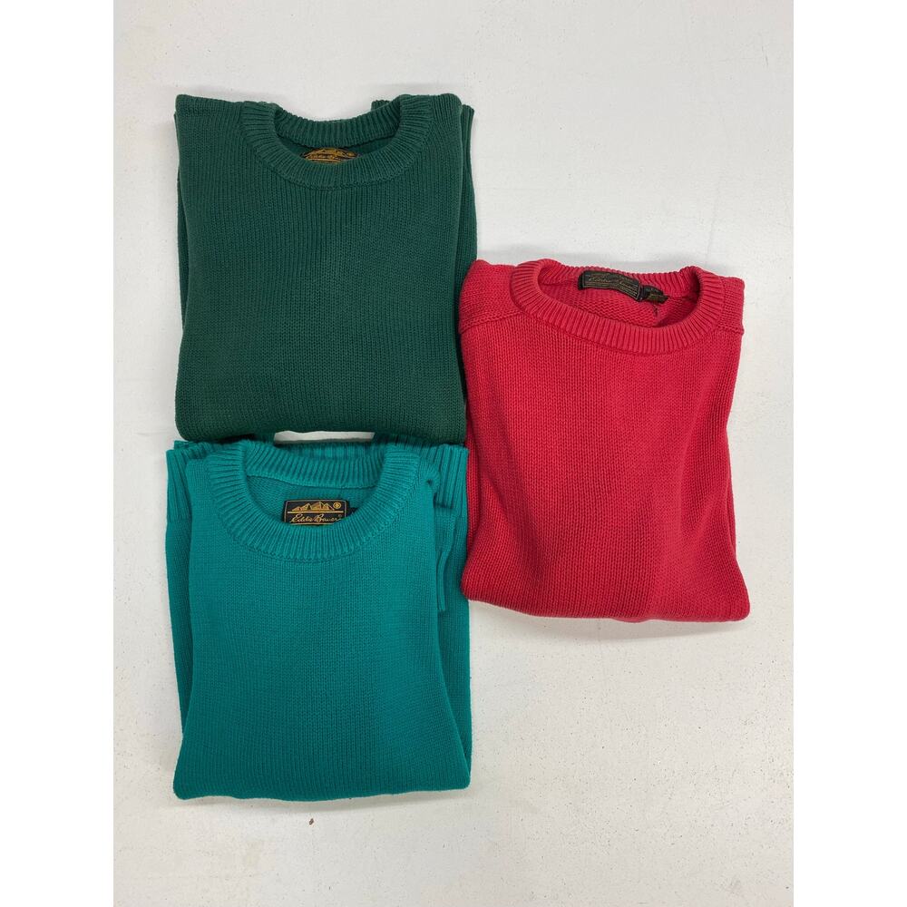 VTG Y2K Bundle Lot of 3 Eddie Bauer cotton crewneck knit pullover sweaters, M/L